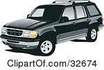Clipart Illustration Of A Black Ford Explorer Suv With Privacy Glass