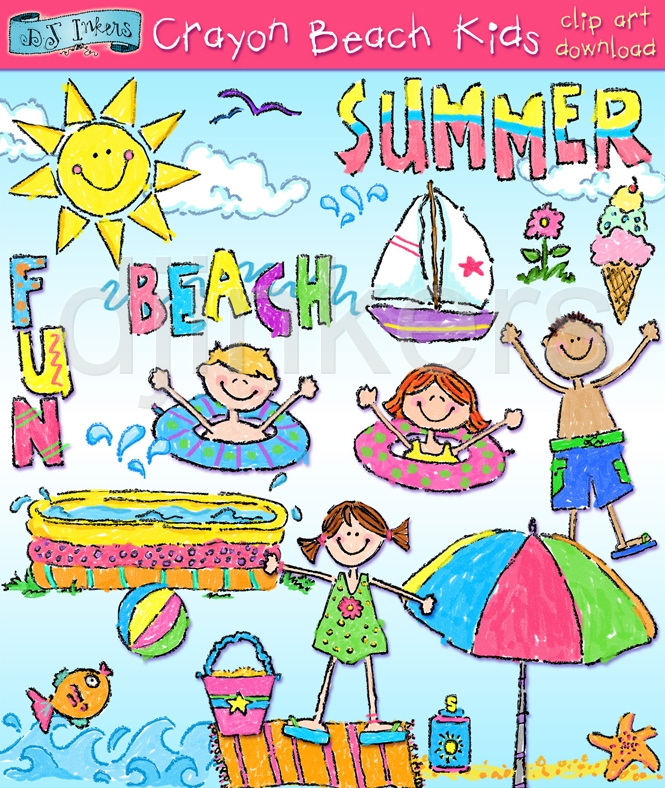 Crayon Beach Kids Clipart Download
