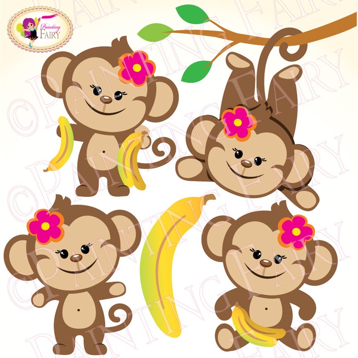 Clipart Cute Girl Monkeys With Bananas Zoo Safari Clip Art Sweet