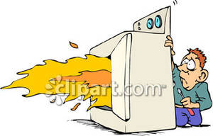 Clothes Dryer With Flames Coming Out   Royalty Free Clipart Picture
