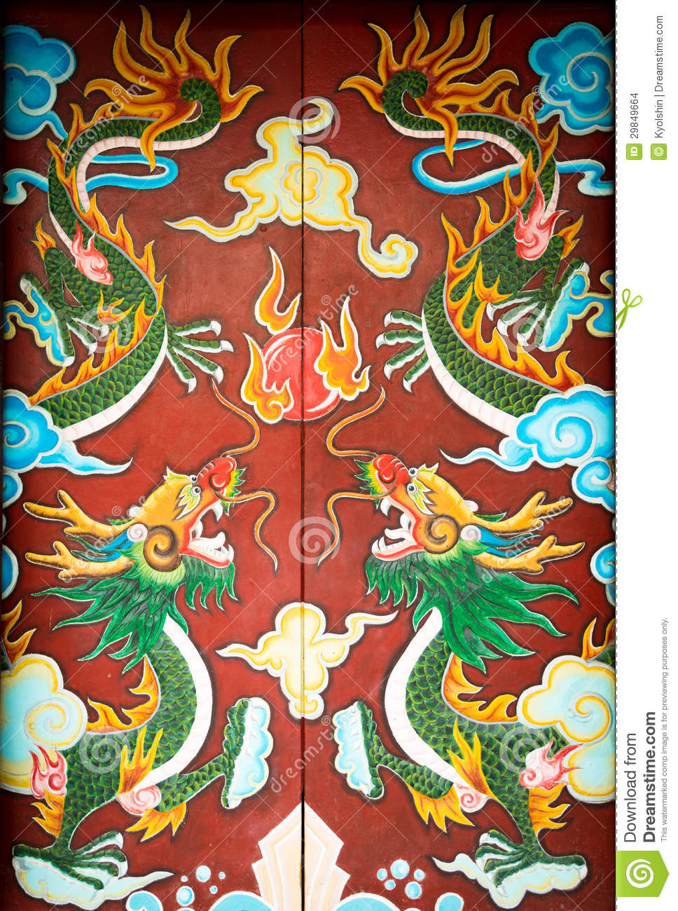 Colorful Door With Symmetrical Dragon Painting  Stock Images   Image