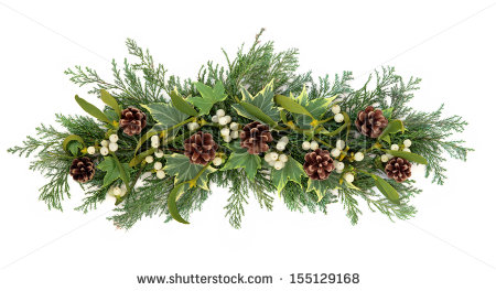 Christmas Floral Decoration With Mistletoe Ivy Pine Cones And Winter