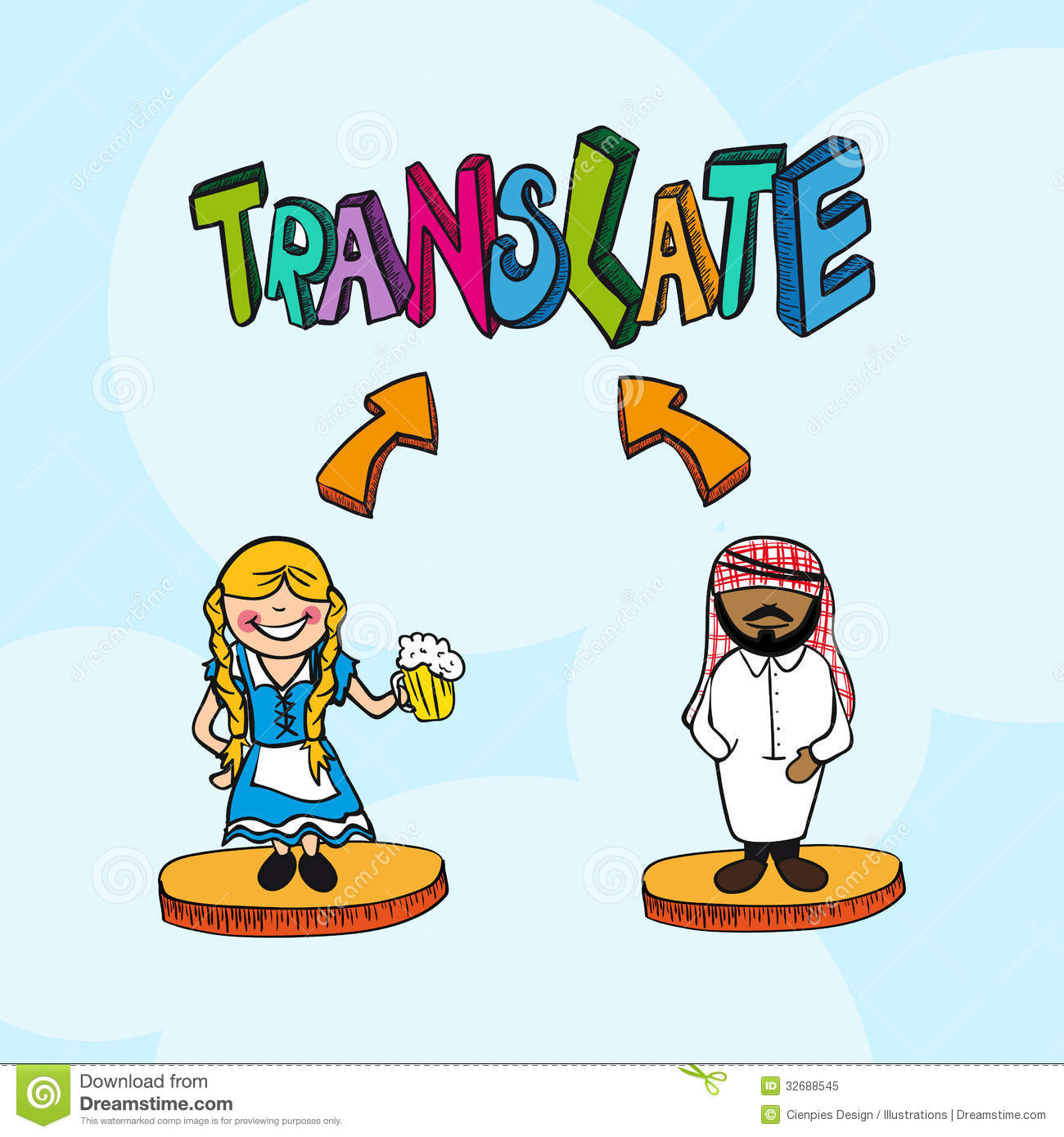 Translation Concept German Arabic People Cartoon  Royalty Free Stock