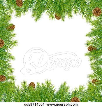 Vector Art   Border With Christmas Tree And Pine Cone  Clipart Drawing