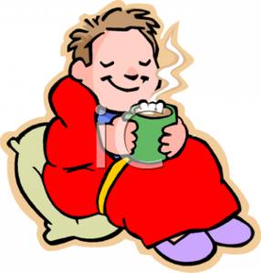 Drinking Hot Cocoa Wrapped In A Blanket   Royalty Free Clipart Picture