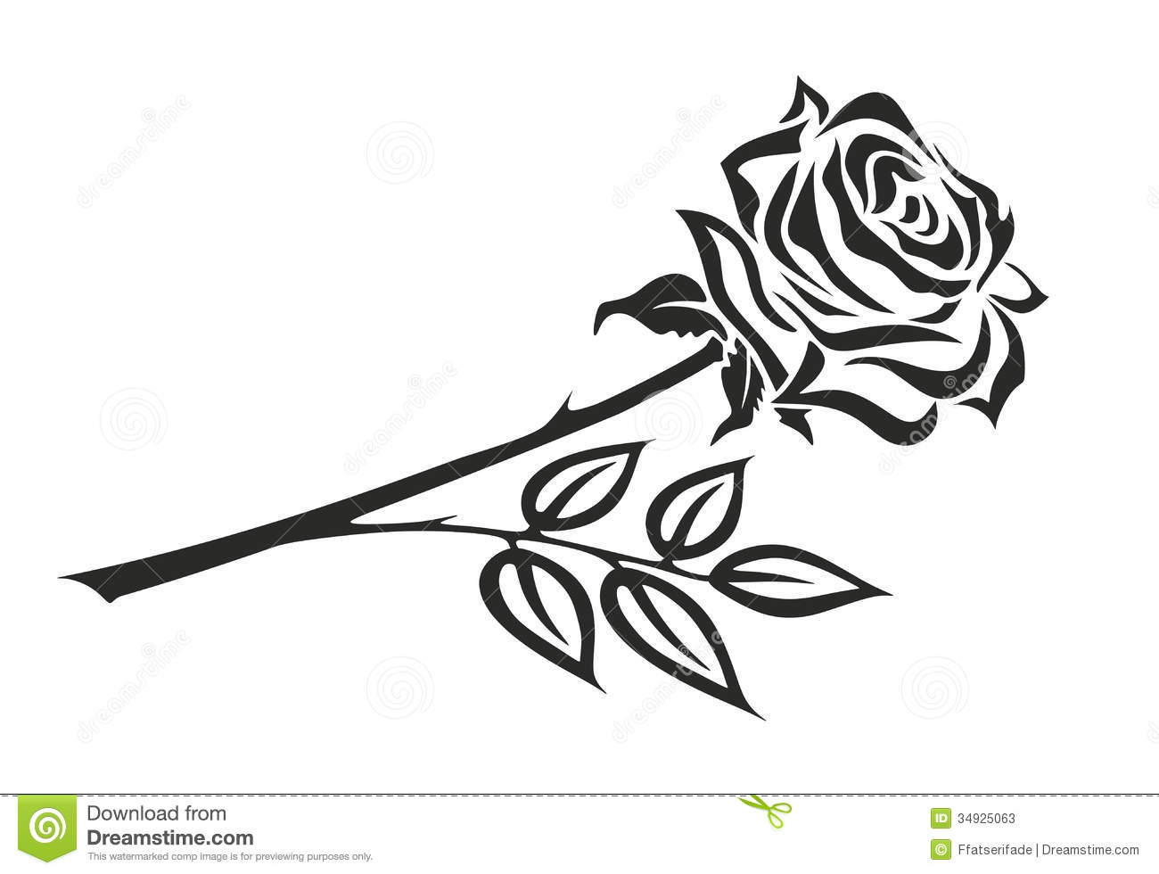 Illustration Of Black And White Rose With Thorns