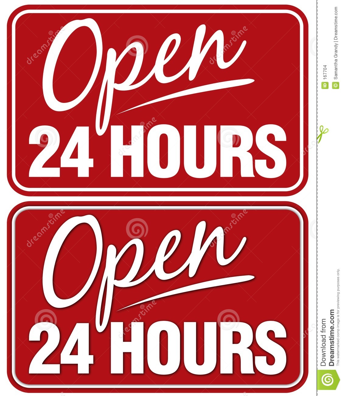 Open 24 Hours Sign Top Sign Flat Style  Bottom Sign Has Shadowing For
