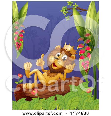 Of A King Lion Thinking On A Jungle Log   Royalty Free Vector Clipart