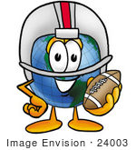 Of A World Globe Cartoon Character In A Helmet Holding A Football