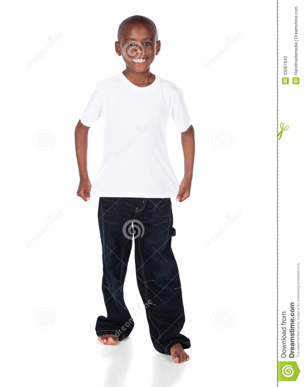 Cute African Boy Wearing A Bright White T Shirt And Dark Denim Jeans