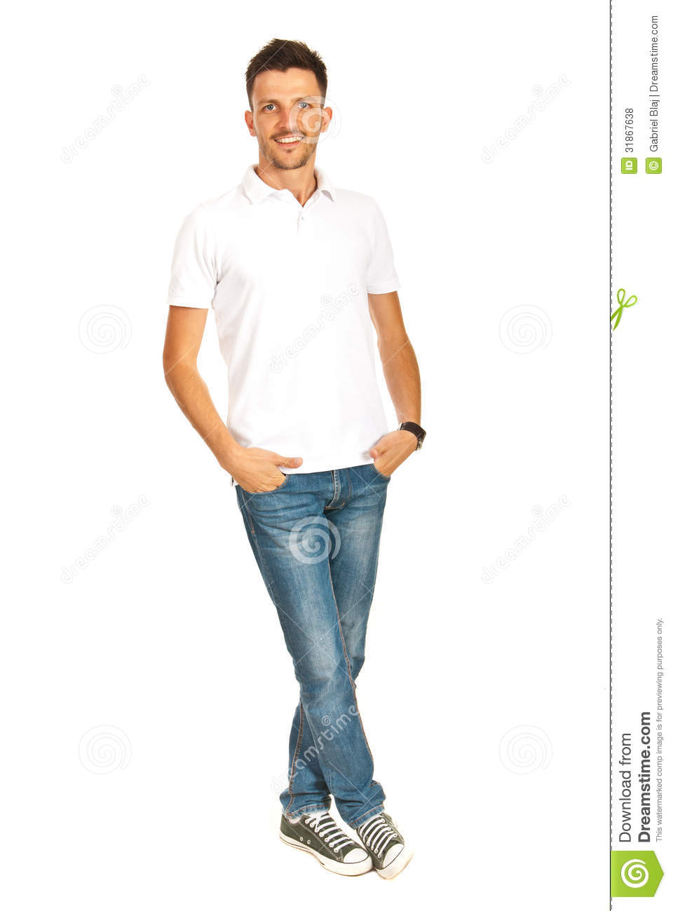 Guy In White T Shirt And Jeans