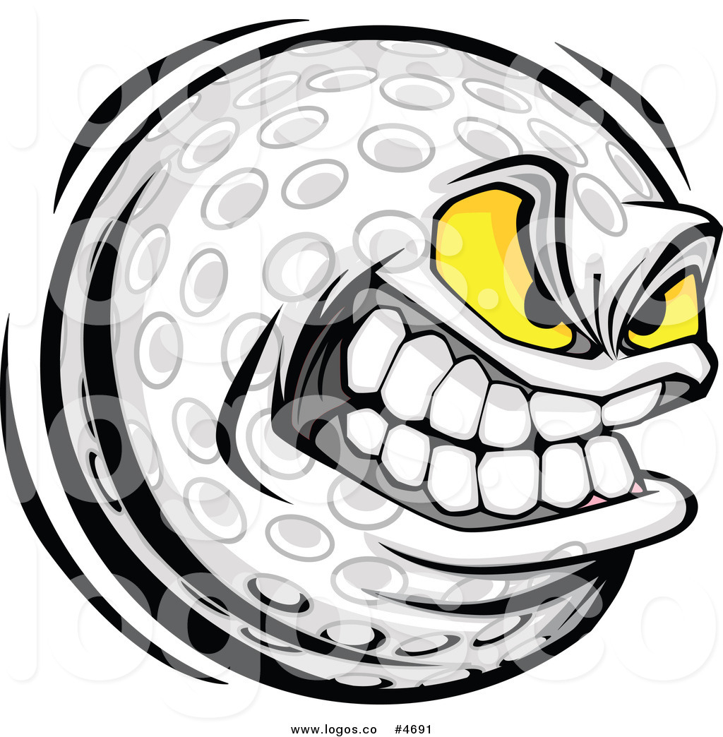 Royalty Free Clip Art Vector Logo Of A Fierce Golf Ball Mascot By