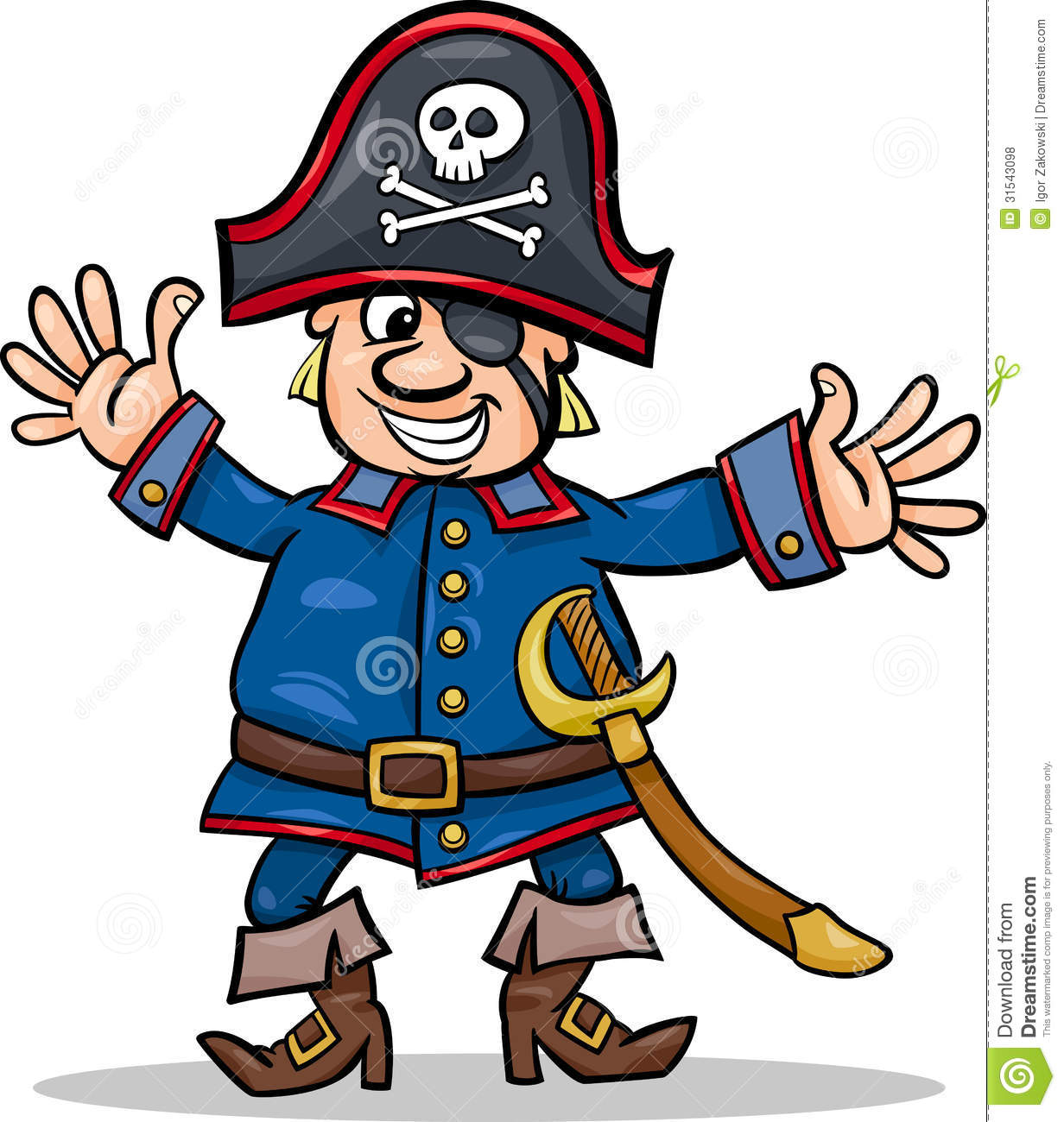 Cartoon Illustration Of Funny Pirate Or Corsair Captain With Eye Patch