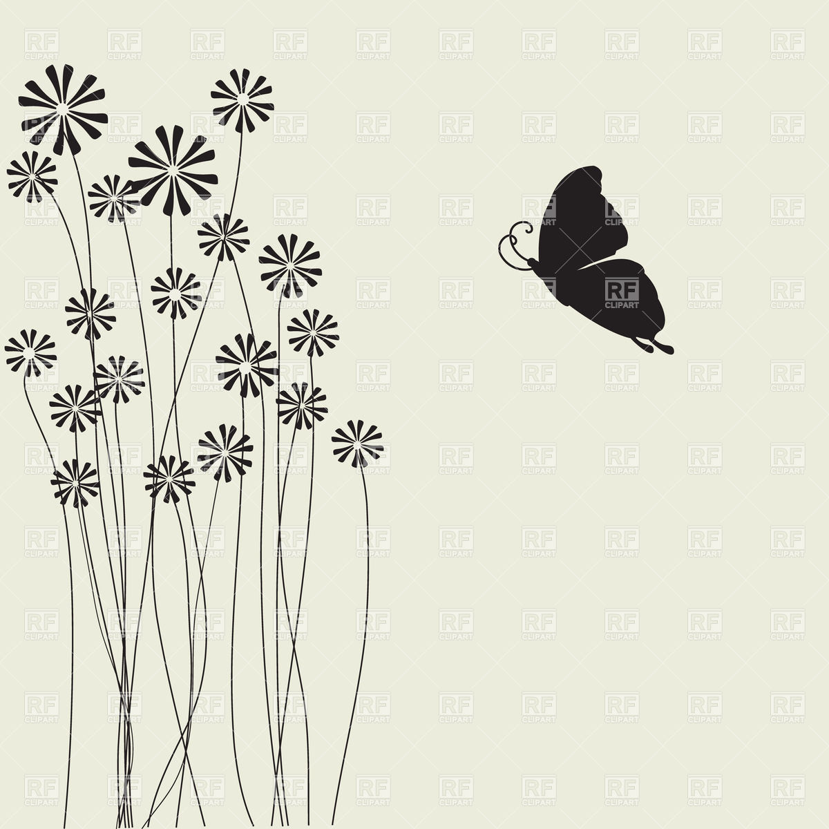 Flowers With Long Stems And Butterfly Silhouette 23809 Plants And