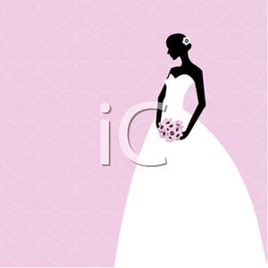 Silhouette Of A Bride In Her Wedding Dress Holding A Bouquet Clipart