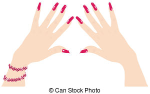 Woman Hands With Red Fingernails And Ruby Bracelet Clipart Vector