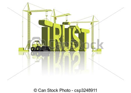 Clipart Of Trust Building   Cranes Building The Word Trust In Big 3d