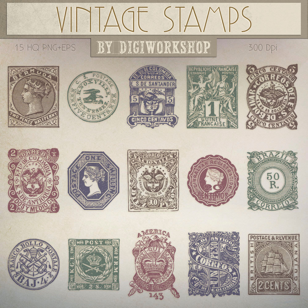 Postage Stamp Clip Art Clipart  Vintage Stamps By Digiworkshop