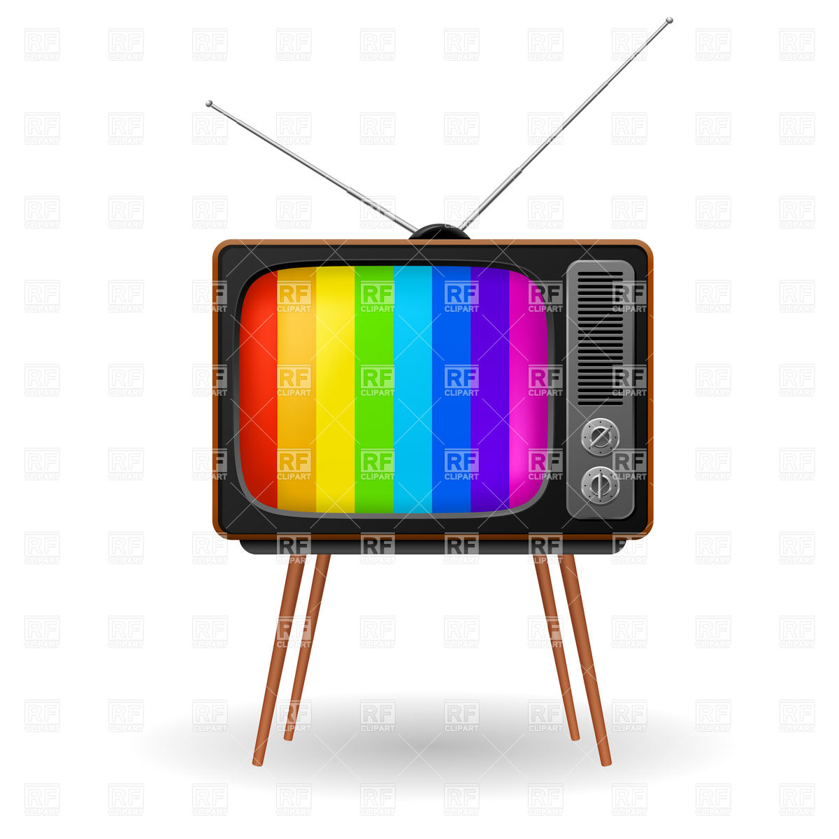 Retro Tv Set With Striped Stand By Screen Objects Download Royalty