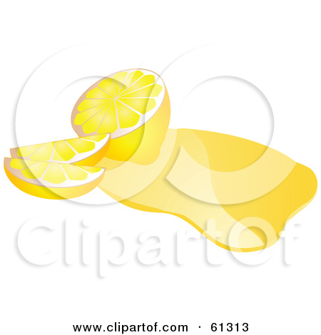 Rf  Clipart Illustration Of A Sliced Lemon In Spilled Lemon Juice