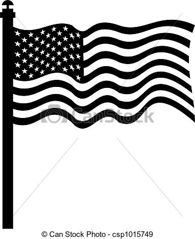 Stock Illustration Of American Flag   Isolated Black And White Drawing