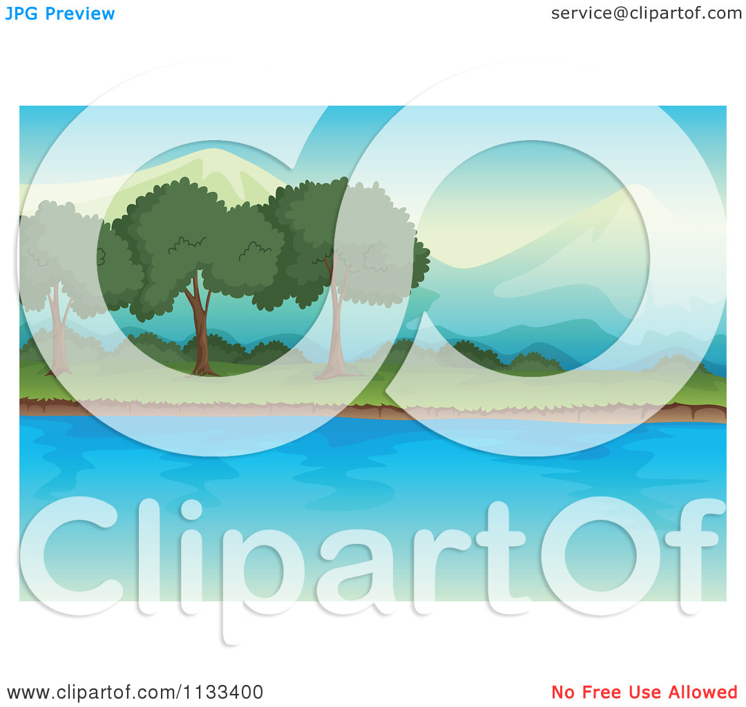 Cartoon Of Trees On A Lake Shore 5   Royalty Free Vector Clipart By