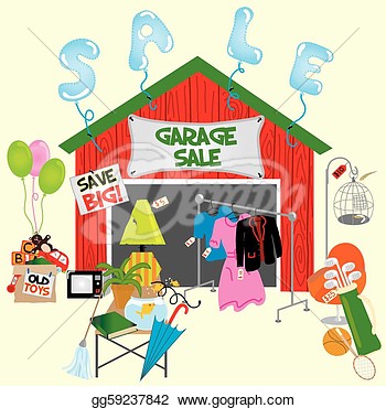   Garage Sale Or Yard Sale With All Sorts Of Items For Sale  Clipart    