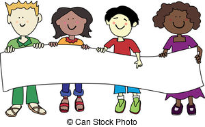 Multi Ethnic Kids Holding Banner   Multicultural Cartoon   