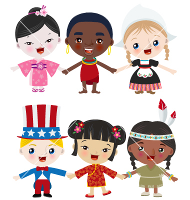 Multicultural Family Cartoon Multicultural Kids Vector