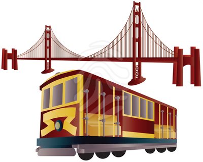 San Francisco Cable Car And Golden Gate Bridge   Clipart
