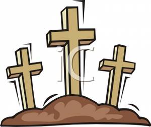 Three Crosses On A Hillside   Royalty Free Clipart Picture