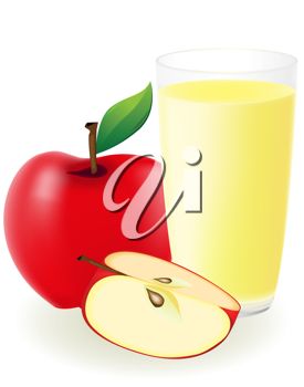 Clip Art Illustration Of An Apple With A Glass Of Apple Juice