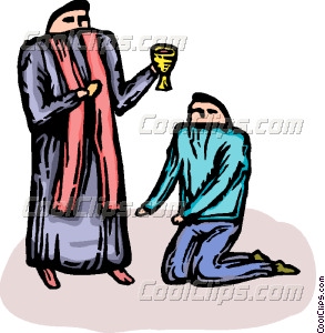 Priest Giving Communion To A Vector Clip Art