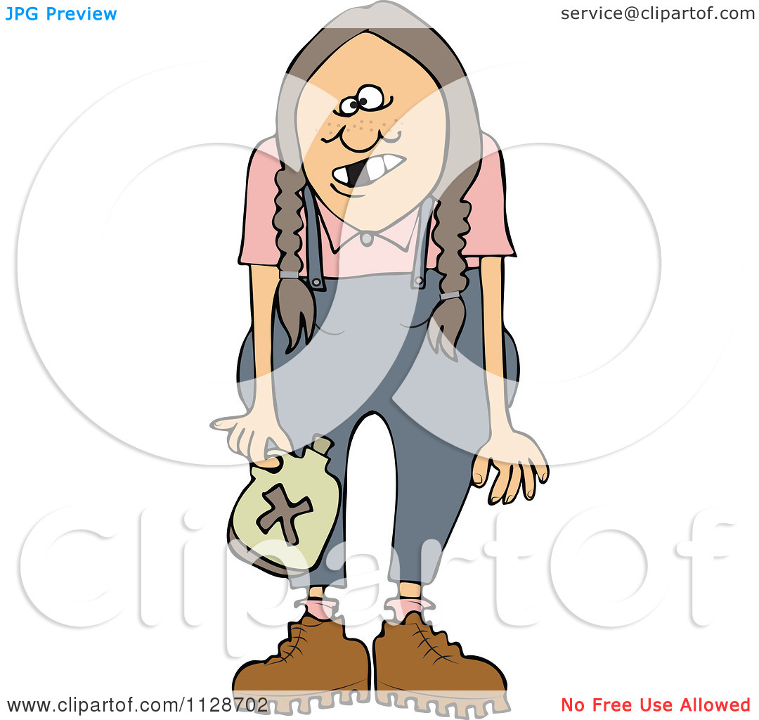 Of A Redneck Hillbilly Woman With Braids   Royalty Free Vector Clipart