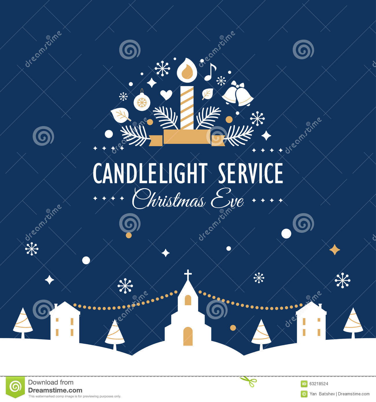 Christmas Eve Candlelight Service Invitation Card Stock Illustration
