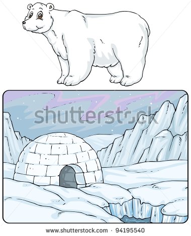Igloo North Pole   Landscape With Polar Bear   Cartoon Illustrations