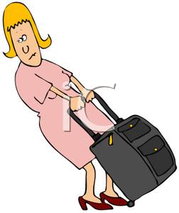 Pink Dress Carrying Heavy Luggage   Royalty Free Clipart Picture