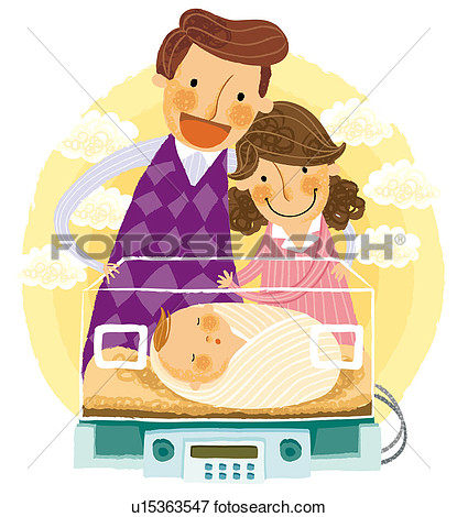 Stock Illustration   Parents Looking At Newborn Baby In An Incubator