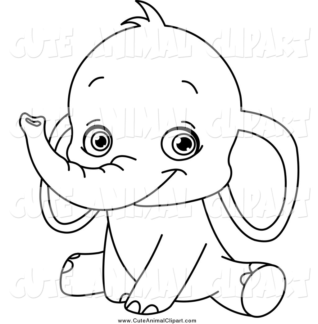Vector Clip Art Of A Lineart Cute Sitting Baby Elephant By Yayayoyo