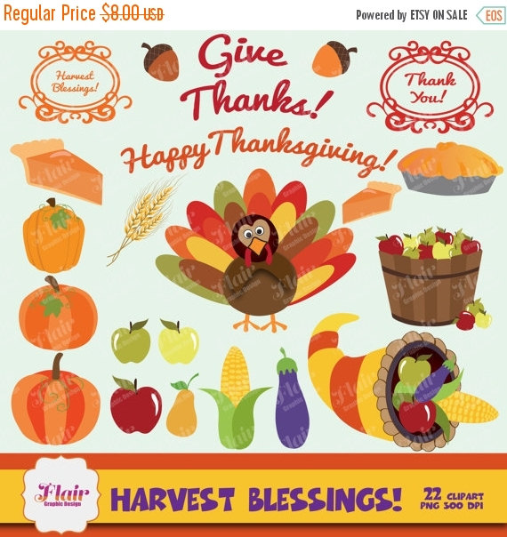 50  Off Harvest Blessings Digital Clipart Fall Colors Turkey