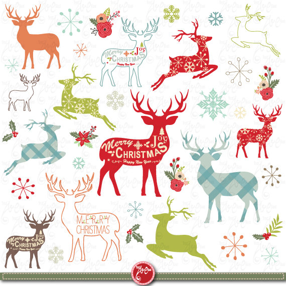 Christmas Clip Art Christmas Reindeer Clipart Pack Vintage