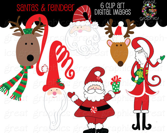 Clipart Printable Santa Reindeer Clip Art Christmas Clip Art Reindeer