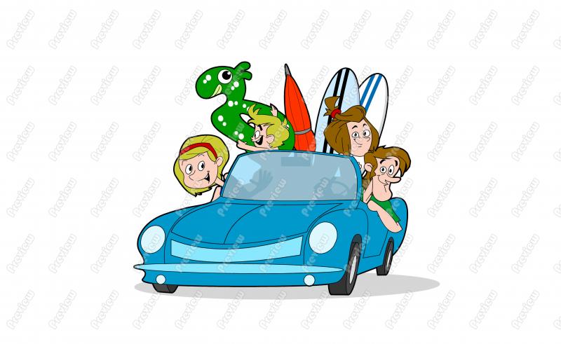 Beach Family Driving Character Clip Art   Royalty Free Clipart