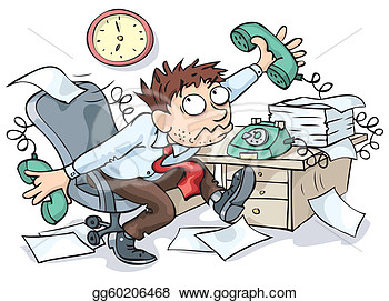Clip Art Vector   Office Worker Working Hard And Waiting For The End