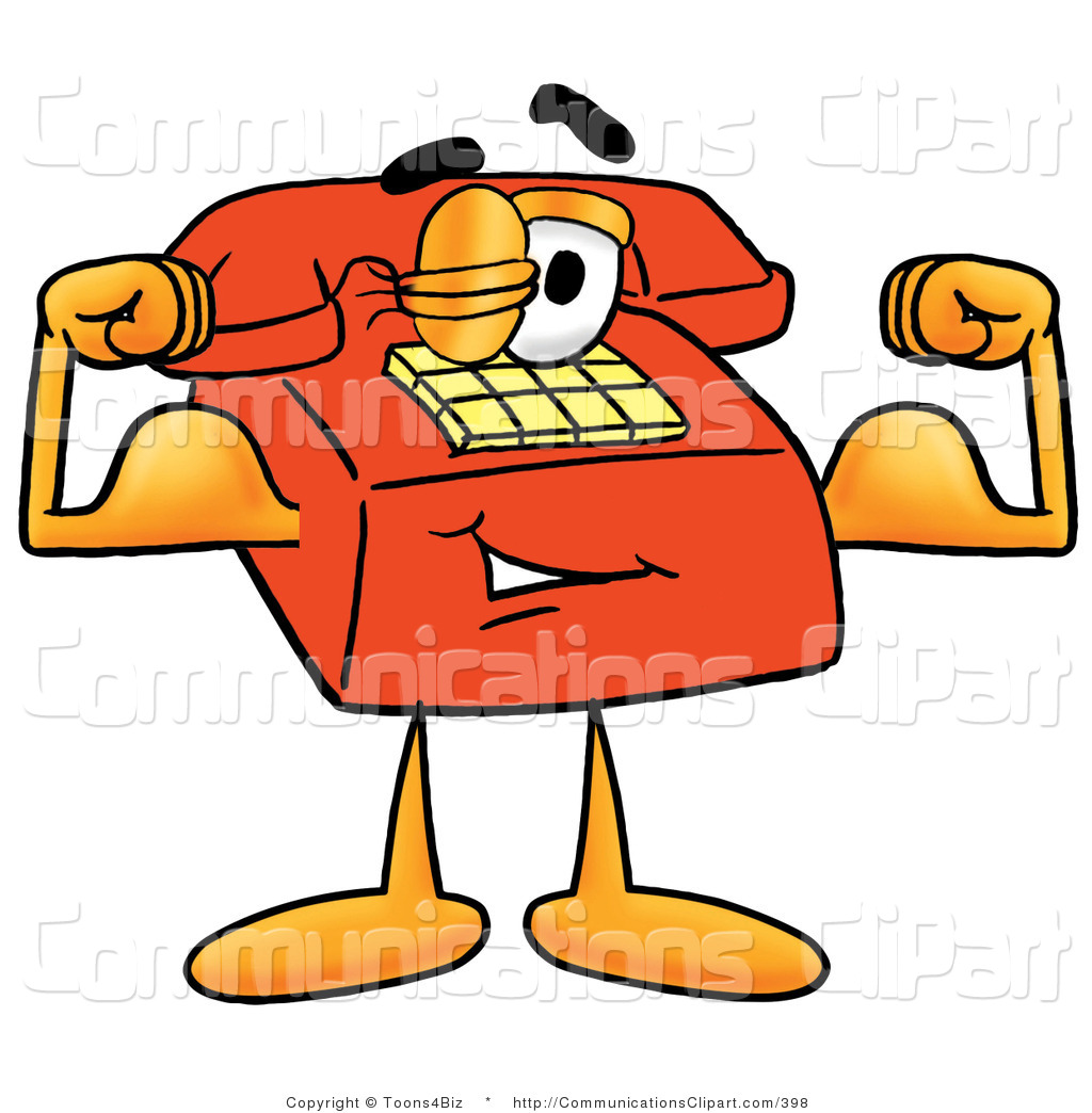 Clipart Of A Winking Red Telephone Mascot Cartoon Character Flexing