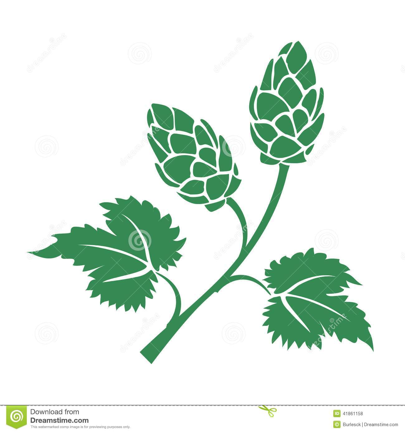 Green Vector Silhouette Hops Icon With Leaves And Cone Like Flowers