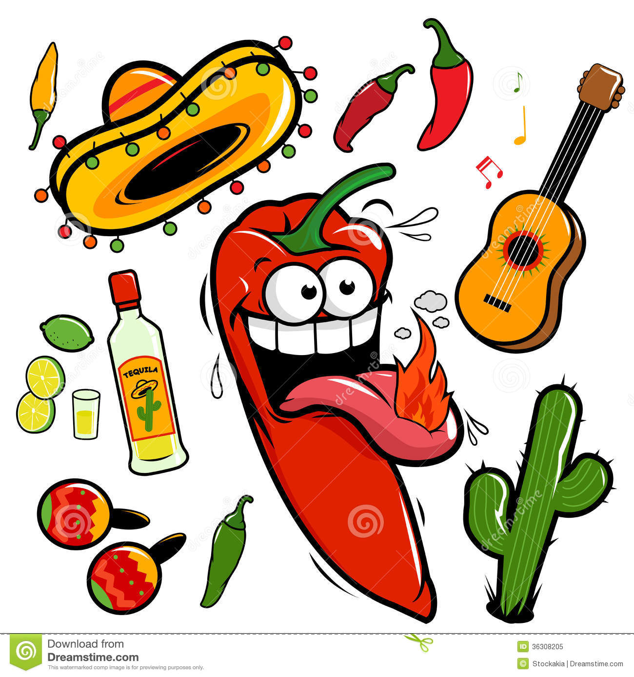 Mariachi Chili Pepper Mexican Icon Collection Royalty Free Stock Photo