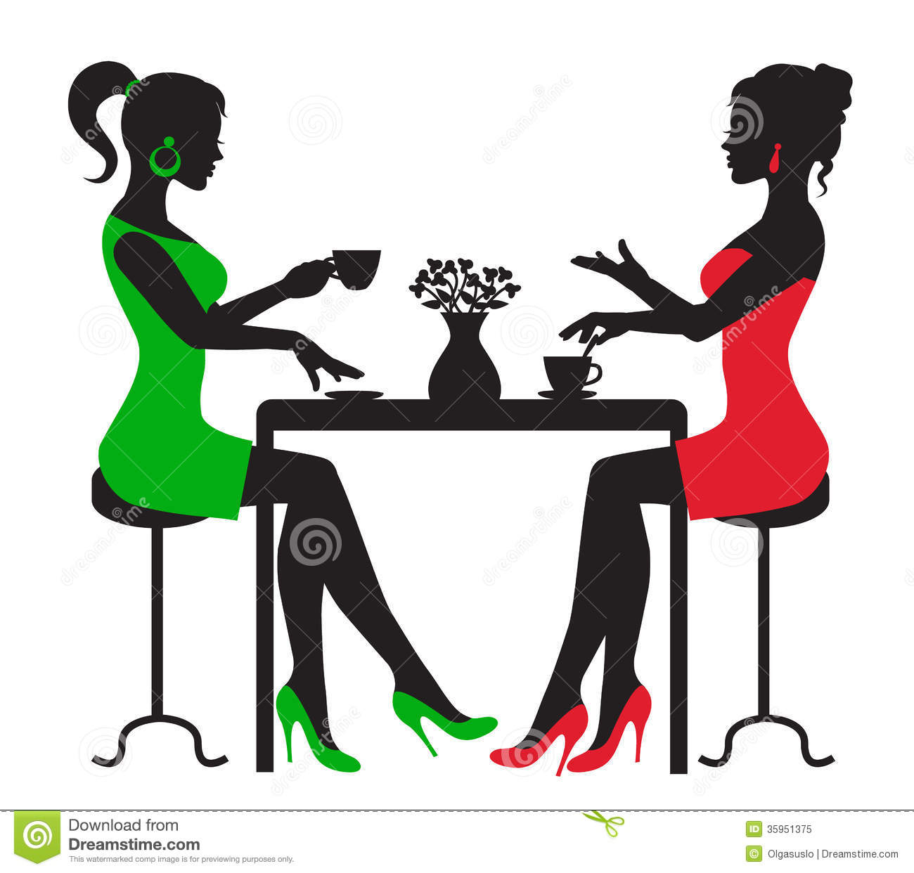 Two Women Drinking Coffee At A Table Royalty Free Stock Photo   Image
