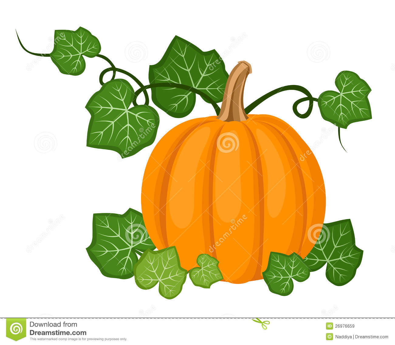 Vector Illustration Of Orange Pumpkin With Leaves Isolated On A White