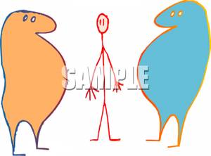 Fat Figure People And One Skinny Stick Figure   Royalty Free Clipart